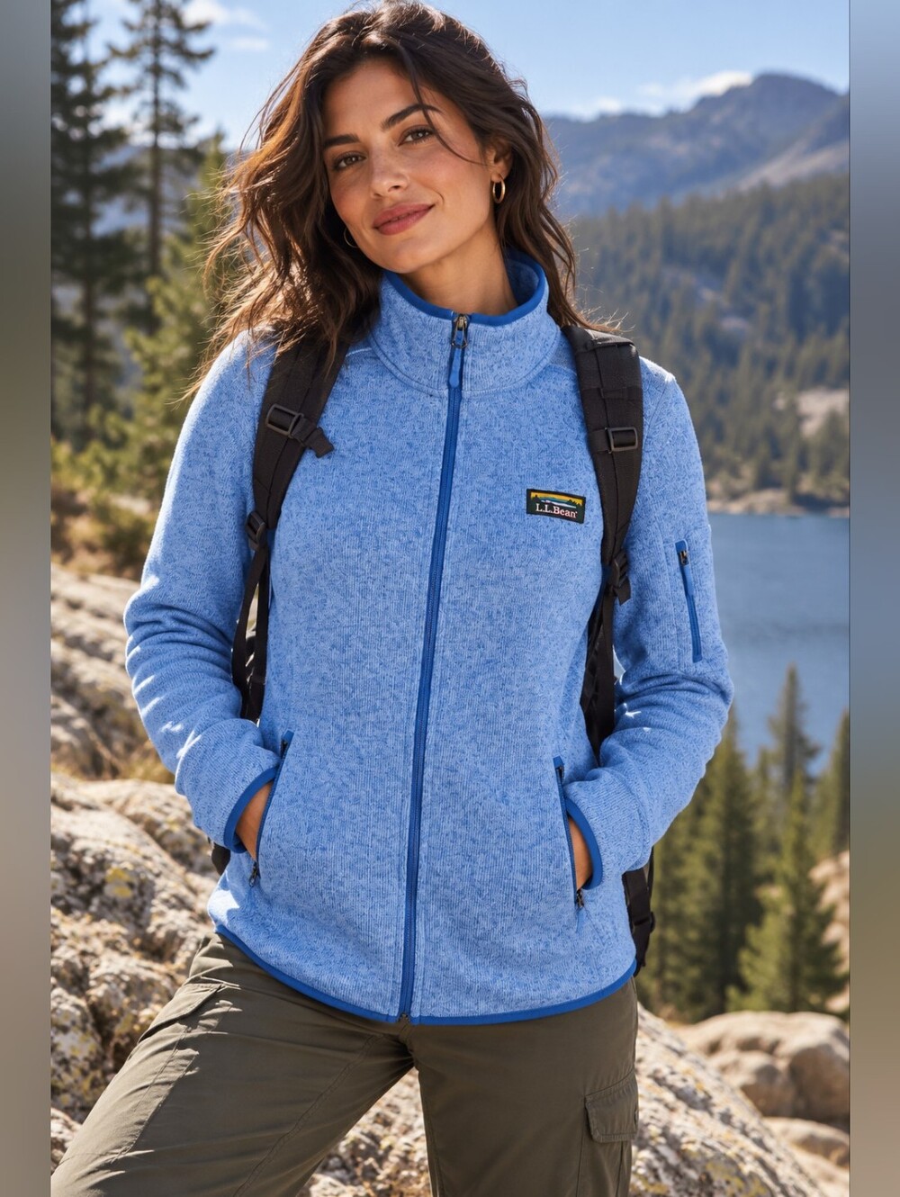 LL Bean Womens M Blue Sweater Fleece Full Zip Jacket Hiking Outdoor Gorpcore